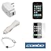 USB Data Cable + USB Car Charger + USB Home Charger + Black Soft Silicone Skin Case + Clear Reusable Full LCD Screen Protector for Apple 2nd Generation Iphone 3G Smartphone