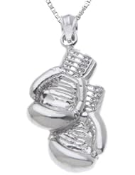 Solid 0.925 Sterling Silver Boxing Gloves Charm Pendant Necklace