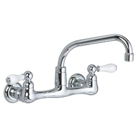 American Standard 7298.252.002 Heritage Wall-Mount 8-Inch Swivel Spout Kitchen Faucet with Porcelain Lever Handles, Chrome