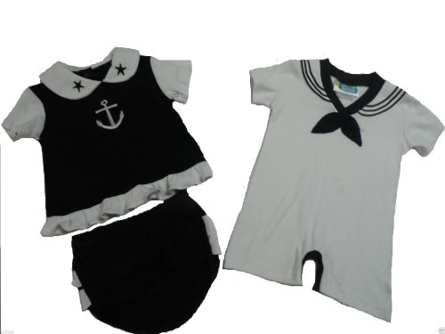Twin Boy Girl Set Cute 2pc Black Sailor Dress &amp; Outfit Infant / Baby / Nautical (9-12 Month)