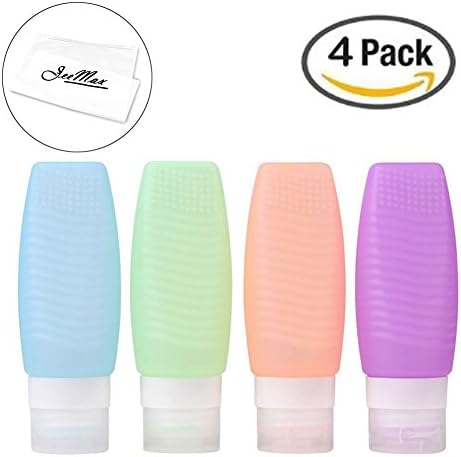 4 Pack Portable Silicone Travel Bottles Organizers Travel Containers by JeeMax, TSA Approved - Squeezable &amp; Refillable Travel Containers for Shampoo Cosmetics Toiletry Lotion 3 Oz/ 78ml