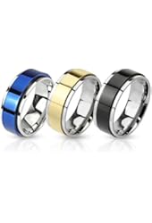 Ring Set Two Toned Spinner Bands Stainless Steel Rings - 3 Pieces Value Pack