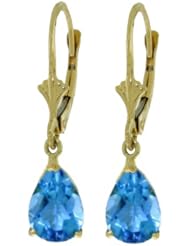 14k Gold Leverback Earrings with Genuine Pear Blue Topaz