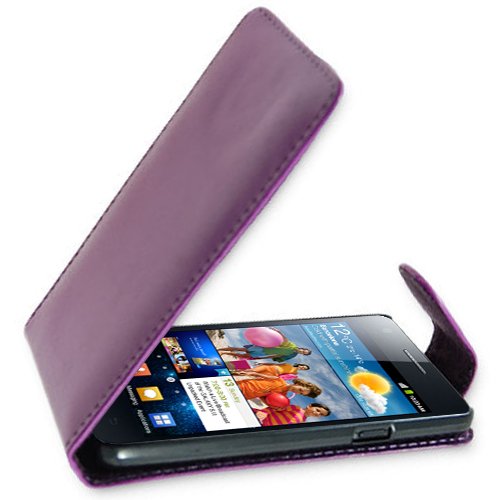 Purple Leather Flip Case Xylo-Cover for the Samsung Galaxy S2 / S 2 / S II (i9100) Mobile Phone.