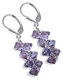 New Sensous Tanzanite Swarovski Crystal Sterling Silver Leverback 1.5 Long Dangle Earrings
