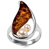 Natural Honey Color Amber Pearl Sterling Silver Drop Ring