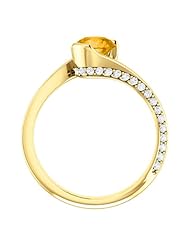 14K Yellow Gold 6.00mm Round Cut Citrine and Diamond Ring -- LIFETIME WARRANTY