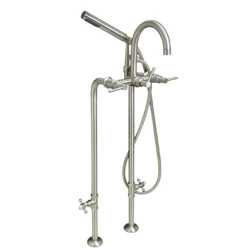 37-1/2 Freestanding Tub Faucet & Supplies w/ Shutoff Valves - Lever Handles - Brushed Nickel
