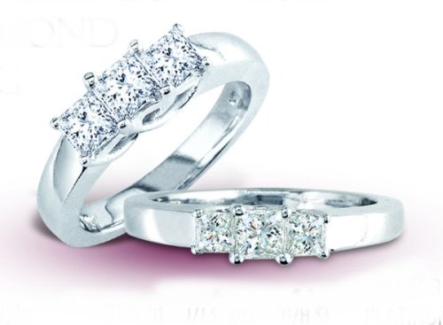 14K Platinum Princess Cut Diamond Three-Stone Ring - GH SI - 0.50 Ct. to 2.00 Ct.