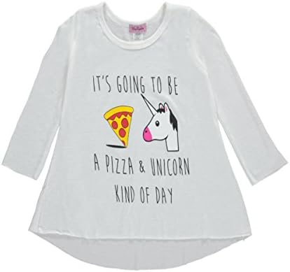 Miss Popular Big Girls' "Pizza &amp; Unicorns" L/S Top - ivory, 7 -