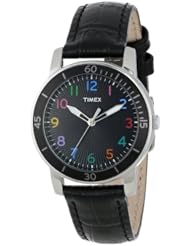 Timex Womens T2P050KW Ameritus Sport Black Dial Multi-Colored Numbers, Black Croco Patterned Leather Strap Watch