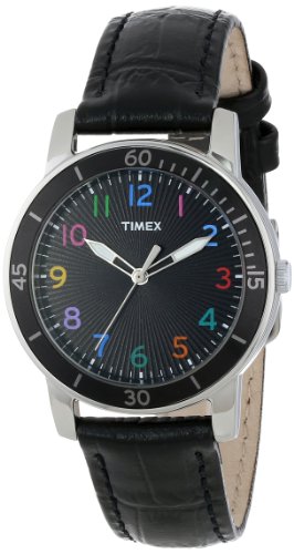 Timex Women's T2P050KW Ameritus Sport Black Dial Multi-Colored Numbers, Black Croco Patterned Leather Strap Watch