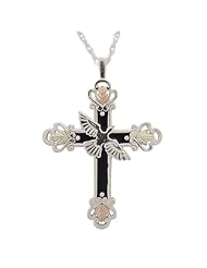 Black Hills Gold by Coleman Antiqued Silver Cross with Dove Necklace