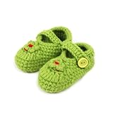 C-Princess 春秋シーズン 赤ちゃんシューズ11cm 新生児 幼児ファーストシューズベビー 毛糸 かぎ針編み可愛い立体小花デコデザインの子供用歩行靴 軽量タイプ 手編みキッズ靴 (4グリーン)