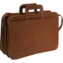 David King Leather Triple Gusset Drop Handle Briefcase in Tan
