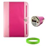 Elegant Hot Pink Executive Leather Sleeve for Nook Color with Compatible Pink USB Car Charger and Vangoddy Live*Laugh*Love Wristband
