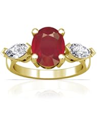 14K Yellow Gold Oval Cut Ruby Three Stone Ring