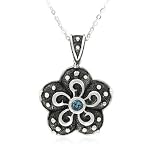 Sterling Silver Blue Topaz Flower-Shaped Celtic Pendant, 18.5"