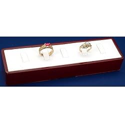 5 Clip Ring Display Jewelry Showcase White Leather Wood