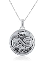 Sterling Silver "Love Always" "Family is Forever" Infinity Circle Pendant Necklace, 18"