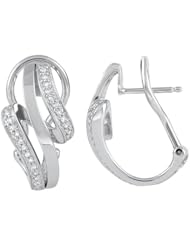 14K White Gold 0.17ct Triple Spikes Prong Round Shaped Diamond Huggie Earrings
