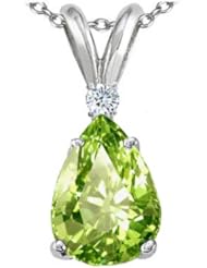 Tommaso Design (tm) Pear Shape 9x7mm Genuine Peridot and Diamond Pendant
