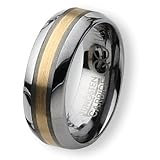 14K Gold Inlaid Brushed and Polished Tungsten Carbide Ring (8.0 mm) With Wood Box - Sizes 7-13