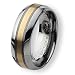 14K Gold Inlaid Brushed and Polished Tungsten Carbide Ring (8.0 mm) With Wood Box - Sizes 7-13