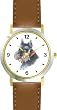 Schnauzer JP Dog - WATCHBUDDY&reg; DELUXE TWO-TONE THEME WATCH - Arabic Numbers - Brown Leather Strap-Children's Size-Small ( Boy's Size & Girl's Size )