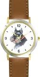 Schnauzer JP Dog - WATCHBUDDY&reg; DELUXE TWO-TONE THEME WATCH - Arabic Numbers - Brown Leather Strap-Children's Size-Small ( Boy's Size & Girl's Size )
