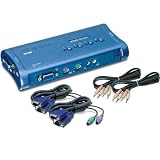 TRENDnet 4-Port PS/2 KVM Switch Kit with Audio (Includes 4x KVM Cables) TK-408K (Blue)