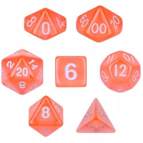 7 Die Polyhedral Dice Set - Translucent Orange with Velvet Pouch By Wiz Dice