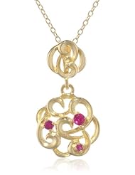 18k Yellow Gold Plated Sterling Silver Created Ruby Twisted Knot Pendant Necklace, 18"