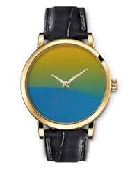 SPRAWL Aanalog Fashion Series Gold Ladies Watches of Genuine Black Leather Strap,Unique Wrist Watch for Women Girls Designed with Blue, green and yellow pattern
