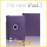 iPad 3 HD Purple Leather Case 360 Degree Rotating Stand Case Cover with FREE Screen Protector + Stylus Pen Accessory for Apple the New iPad 3rd Generation 2012