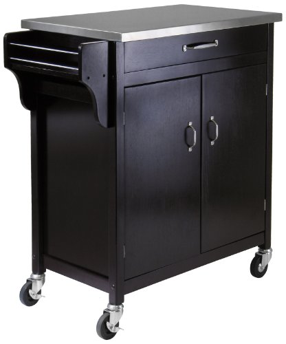 Kitchen Cart with Stainless Steel Top (Dark Espresso) (35.35
