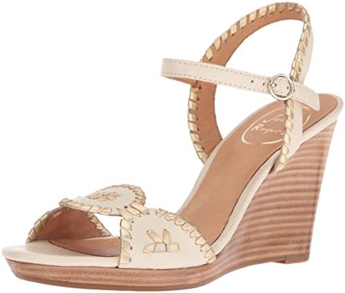 Jack Rogers Women's Clare Wedge Sandal, Bone/Gold, 10 M US