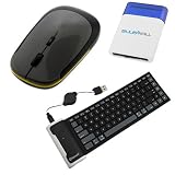 GTMax 2.4GHz Wireless Optical Mouse with 4D Button + Bluetooth Wireless Silicone Keyboard + Mini Brush for PC, Macbooks, Notebooks, Laptops, Tablets