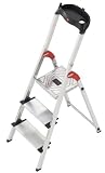 Hailo 8813-001 Alu-Sicherheits-Haushaltsleiter - 3 XXL-Stufen mit Multifunktionsschale
