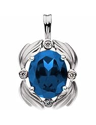 14K White Gold Oval Cut Chatham Created Sapphire and Diamond Pendant -- LIFETIME WARRANTY