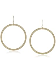 14k Italian Yellow Gold Large Dangle with Diamond Cut Design Hoop Earrings
