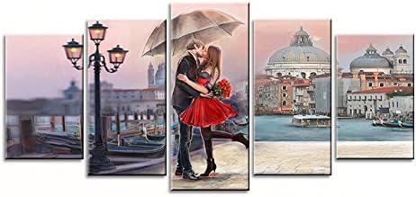 Sweety Decor Sweet Love Kiss in Paris 5 Piece Canvas Print Wood Framed Landscape Oil Painting Set