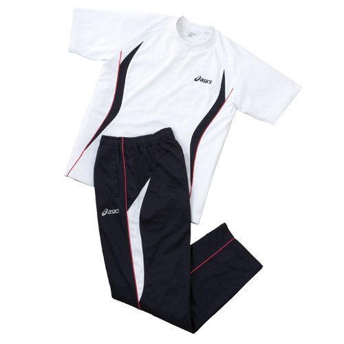 asics（アシックス） 【メンズ】【ジャージ】吸汗速乾 機能Tシャツ＆ロングパンツ 上下セット　ホワイト／ネイビー