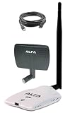 Alfa AWUS036NHR - High-Gain 2000mw 2W 802.11 B/G/N Wireless USB Network Adaptor with a 5dBi Omni-Directional Antenna and a 7dBi Panel Antenna and a 5m (16.4 Feet) USB Cable - Wireless-N 802.11n Wi-Fi - 150Mbps - 2.4 GHz - 5dBi Antenna - Long Range - Realtek Chipset - Strongest on the Market