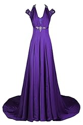 Sexy A-line V-neck Cap Sleeves Halter Crystal  Beaded Satin Evening Dress/Prom Dress/Party Dress/Wedding Dress  with a Brush/Sweep Train  With Ruffles