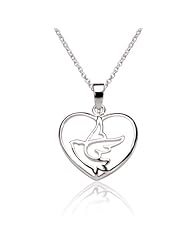 Chuvora 925 Sterling Silver Bird in Heart Pendant Necklace 16"