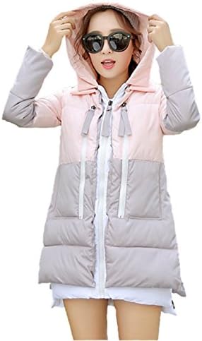 Spikerking Women's down jacket Hooded military outfit thickening coat (M(US Xs), Pink and grey)