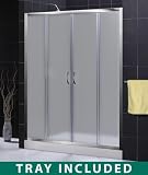 DreamLine VISIONS 56-60 Frosted Glass Shower Door & AMAZON Base Kit - 60 x 72 Shower Door with 30 x 60 Right Drain BaseBrushed Nickel Finish Hardware; Frosted Glass; Center Drain Base