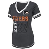 NHL Women's Philadelphia Flyers Bling Beauty Short Sleeve V-Neck Boyfriend Tee (Charcoal Heather/White, Large)