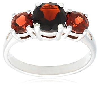 Sterling Silver 3-Stone Garnet Ring